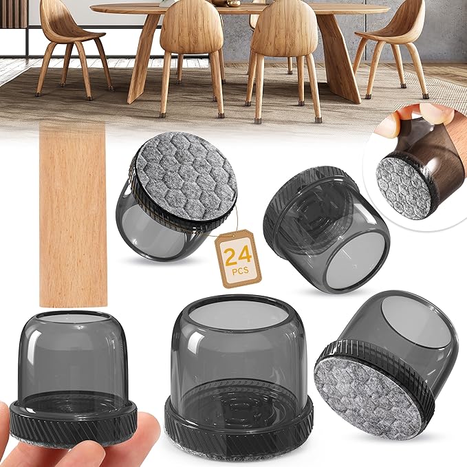 24PCS Round Chair Leg Floor Protectors, Furniture Sliders, Chair Leg Protectors by Indemo