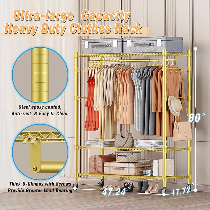 Homdox Gold Heavy Duty Clothes Rack - Image 6