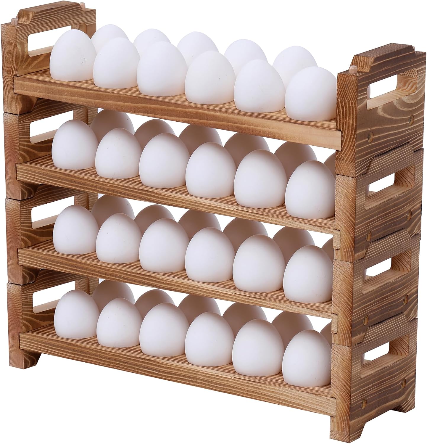 Wooden Egg Holder Countertop, Stackable Egg Organizer, 4-Tier 48 Eggs | Solid natural wood egg holder, farmhouse style. 4-tier stackable saves space. Countertop & fridge use. No chemical coating.