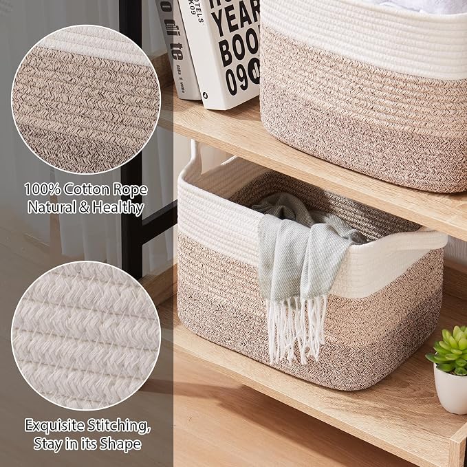 Storage Baskets for Organizing, Woven Baskets for Shelves, Rectangle Decorative - Image 4
