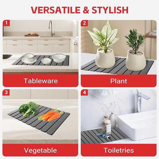 Stone Drying Mat For Kitchen Counter 24"x16" Foldable Super Absorbent Non-Slip - Image 5
