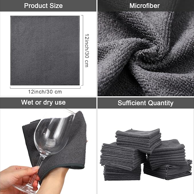 Tenare 100 Count 12'' x 12'' Microfiber Cleaning Cloths Reusable Cleaning Rags - Image 2