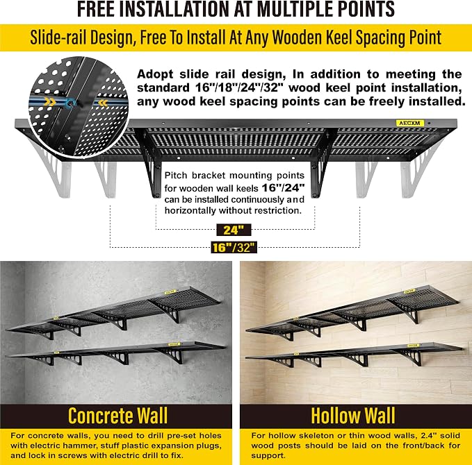 4-Pack 1.64x4ft Adjustable Garage Wall Shelving 1120lbs Load Capacity Heavy - Image 7