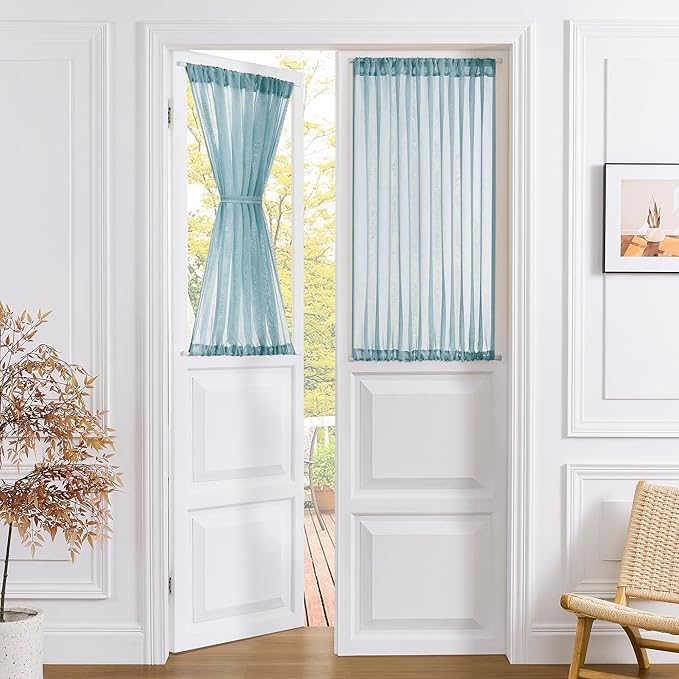 Tollpiz Short Sheer Door Curtain Closet Linen Textured Curtain Sheers Doorway by Tollpiz