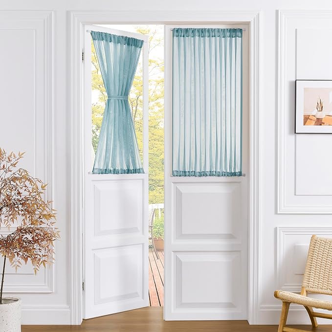 Tollpiz Short Sheer Door Curtains Closet Linen Textured Curtains Sheer Doorway by Tollpiz