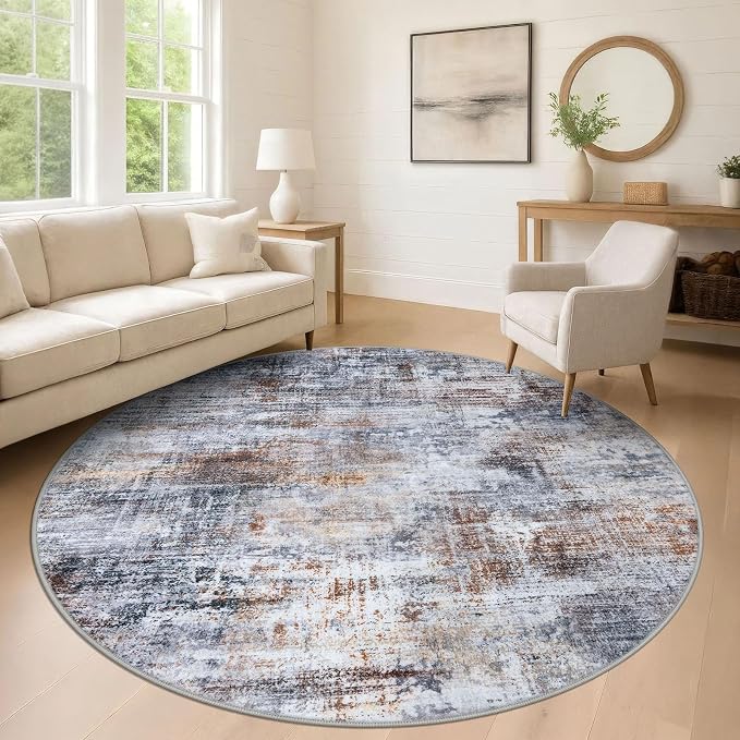 IOHOUZE Abstract Round Area Rug 8 Ft Washable Circle Rugs Large Round Rug Non by iOhouze