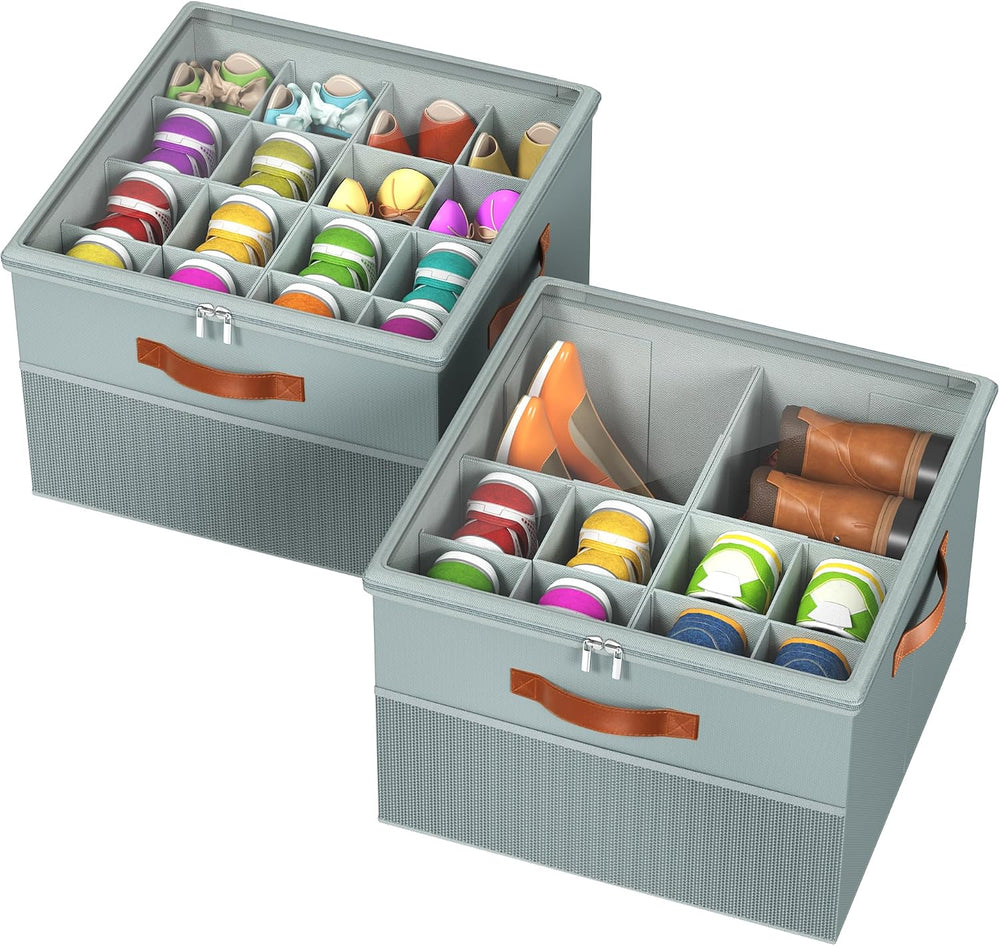 Shoe Organizer for Closet,2 Pack Foldable Shoe Storage Organizer Box Bin with...