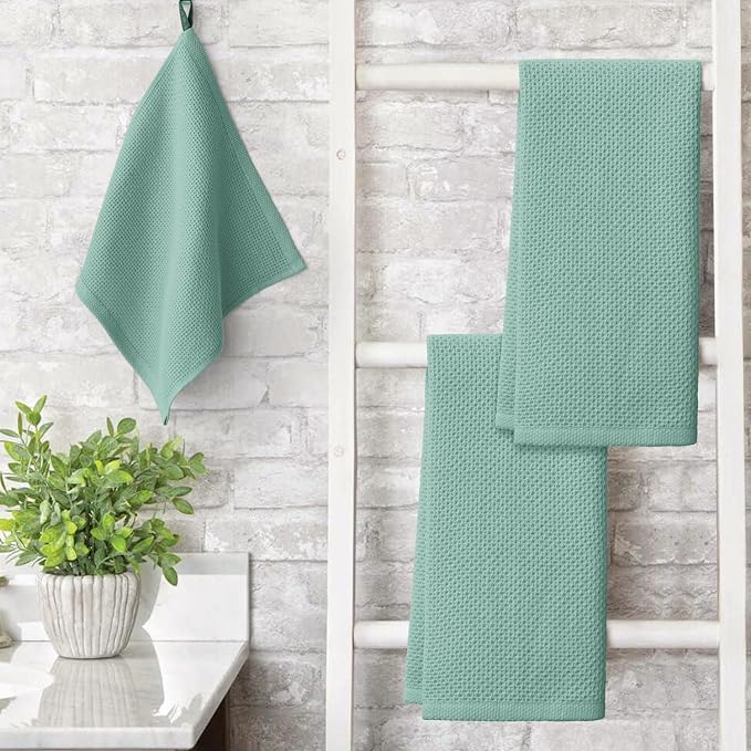 Artoid Mode 100% Cotton Light Green Waffle Weave Kitchen Dish Cloths, 13x28 - Image 2