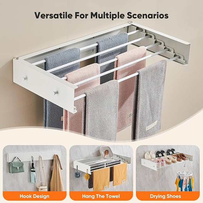 Clothes Drying Rack 31.5 inches Foldable Wall Mount Laundry Rack Folding Indoor - Image 2