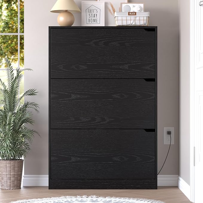Shoe Cabinet with Odor Control and Back Panels, Deodorizing Slim 3-Flip Shoe - Image 7