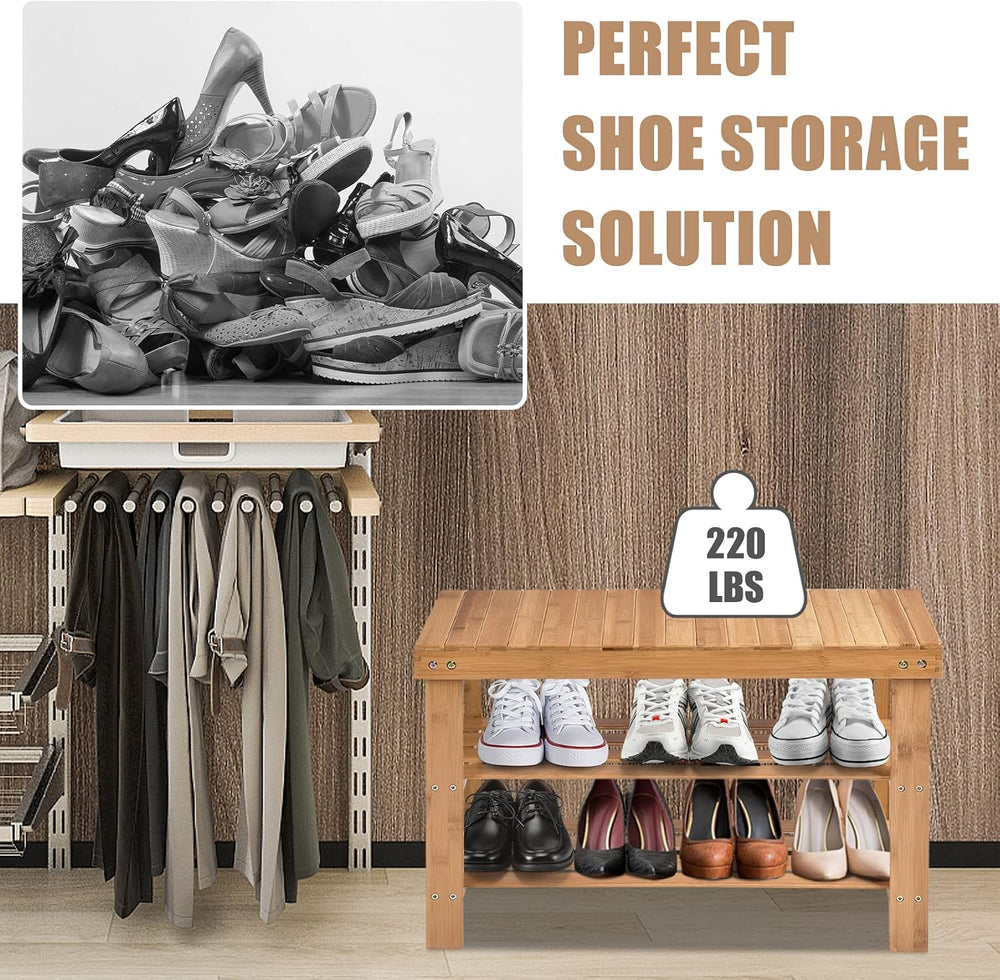 GIANTEX Entryway Shoe Bench, Bamboo Shoe Shelf Organizer Holds up to 6 Pairs,...