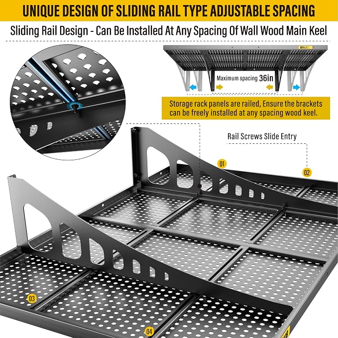 4Pack 2x3ft Adjustable Metal Garage Wall Shelving Heavy Duty Garage Storage - Image 3