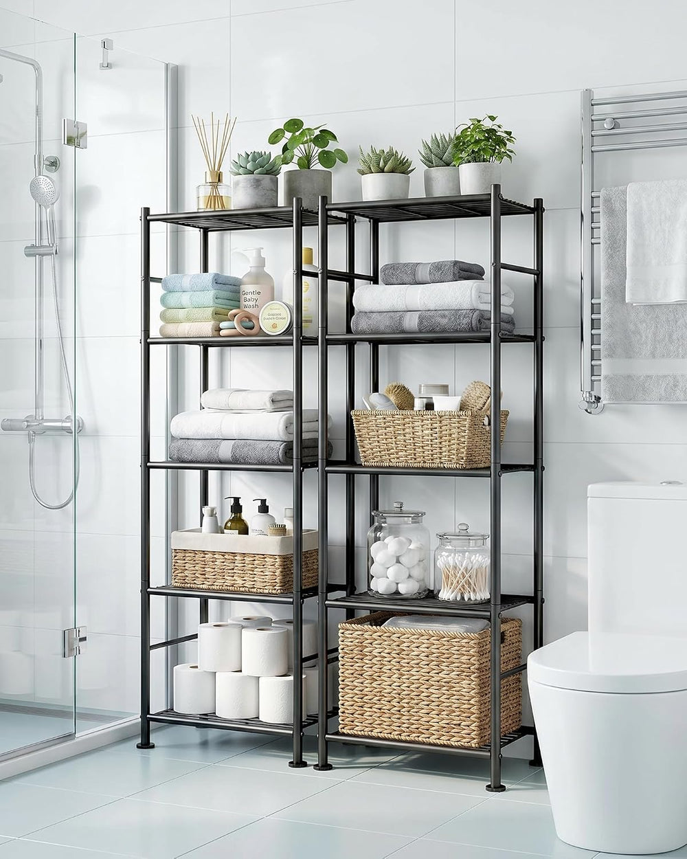 Sakugi Storage Shelves - Set of 2, 5-Tier Metal Shelf Organizer, Space-Saving...