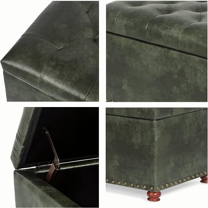 24'' Leather Ottoman with Storage Rectangle Foot Rest Ottomans Stool - Image 5