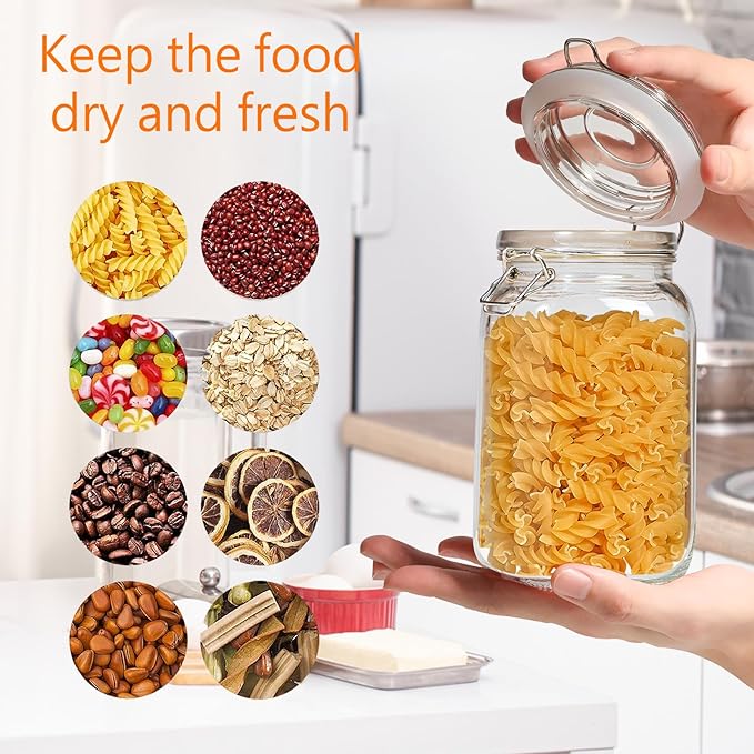 Clear Food Storage Jars 50oz Square, Airtight Glass Canister - Image 4
