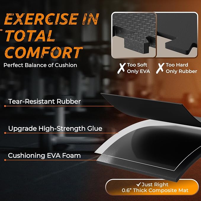 PRAISUN 0.6" Thicker Gym Mat, 12 Tiles 48 Sq Ft Workout Mats, Interlocking Foam - Image 3