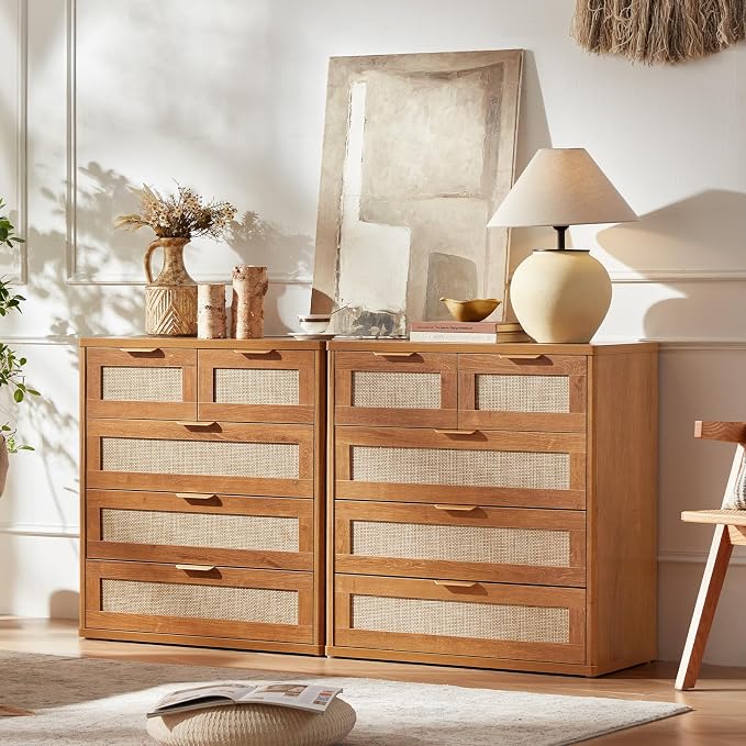 LEYAOYAO Rattan Dresser for Bedroom, 33.5" Tall Chest of Drawers, Modern 5 - Image 2