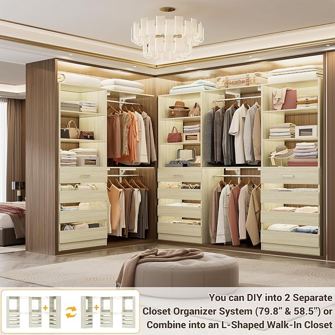 Aheaplus Closet System Set of 3, 138.5" Wood Closet Organizer System Tower - Image 2