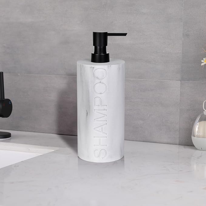 Matte White Shampoo Dispenser Modern Refillable Pump Bottle - Image 6