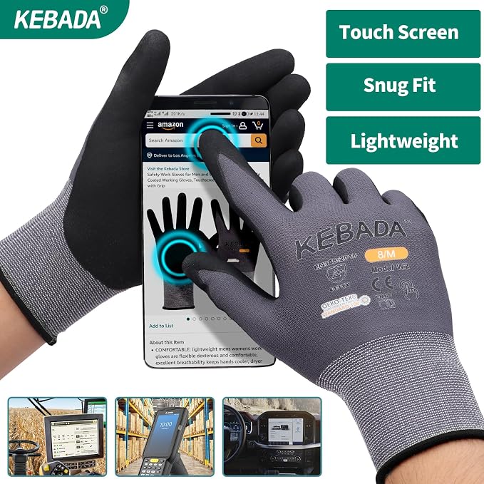 Kebada W2 Work Gloves for Men and Women, Nitrile Coated Working Gloves for - Image 3