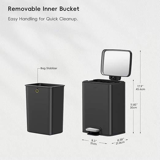 EKO Madison Matte Black 6L / 1.6 Gal Bathroom Trash Can - Image 3
