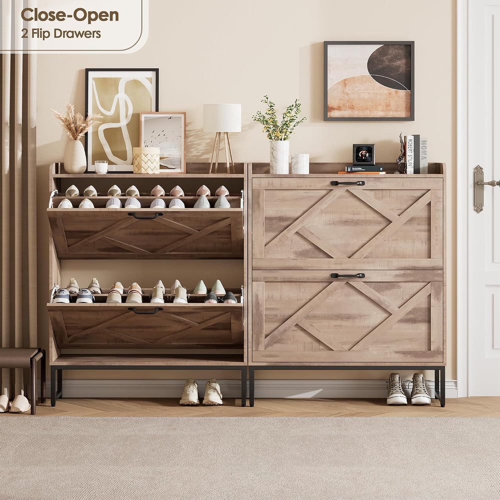 Nicetree Shoe Cabinet with 2 Flip Drawers，Freestanding Shoe Storage Cabinet, ...