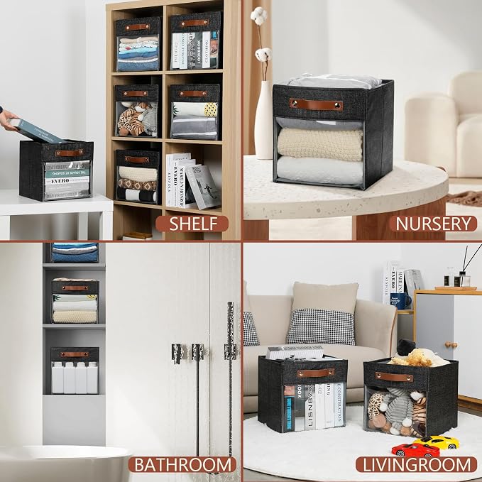 HNZIGE Fabric Cube Storage Bins 11 x 11, Collapsible Storage Cubes Bins - Image 6