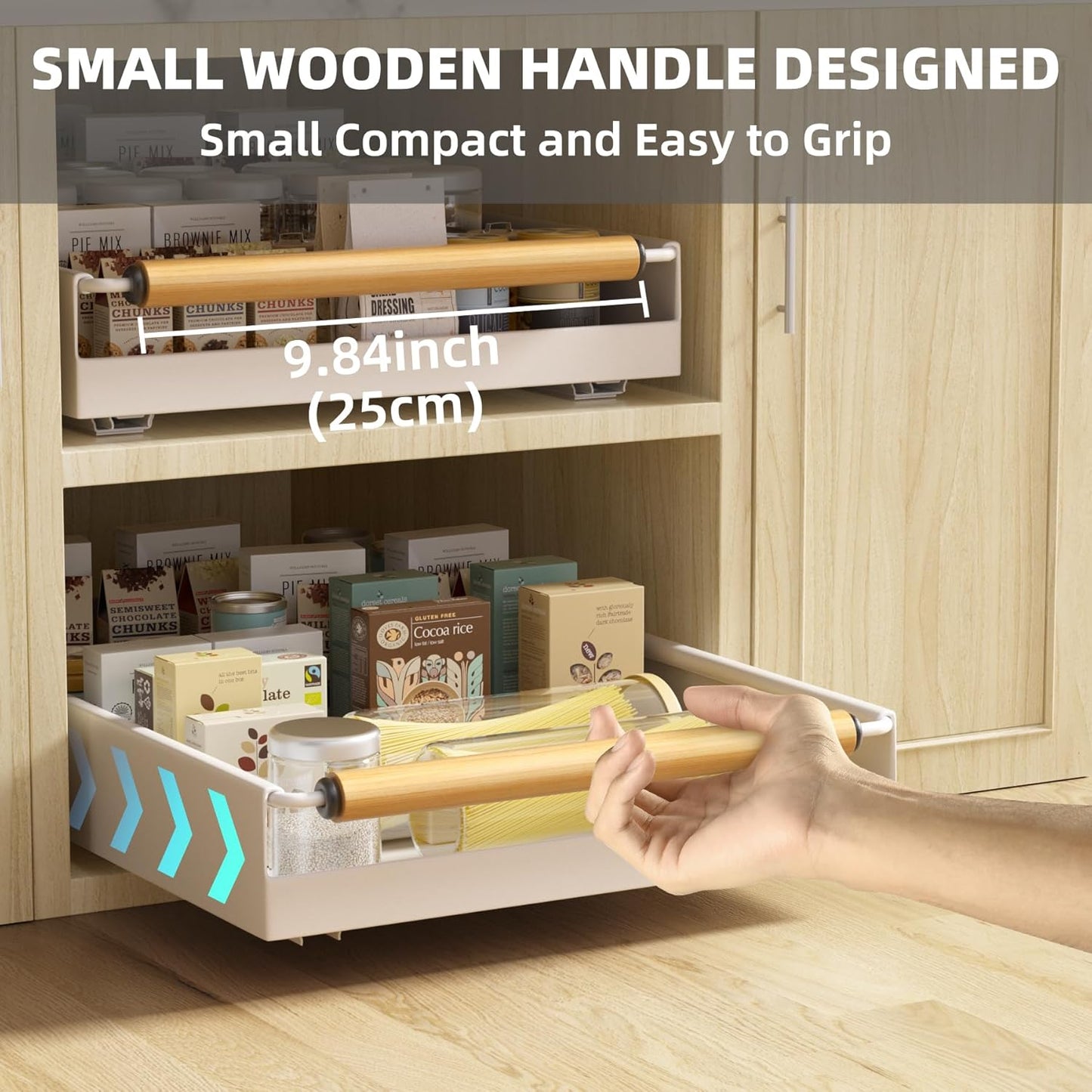 2 Pack No-Drill Pull Out Cabinet Organizer 15.3'' Deep Expandable Slide Out Drawers for Kitchen Pantry & Under Sink Storage, Adhesive Nano Film Mount, White