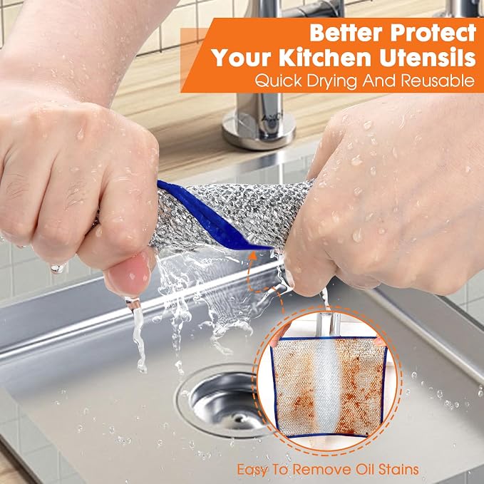 COBETE Non Scratch Wire Dishcloth, Double-Layer Wire Dishwashing Rags - Image 3