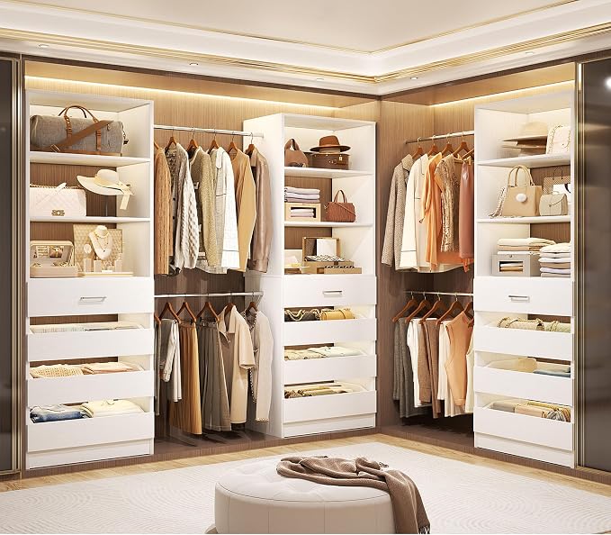 Aheaplus Closet System with 12 Drawers, 8.5-11.5Ft Wood Closet Organizer System by Aheaplus