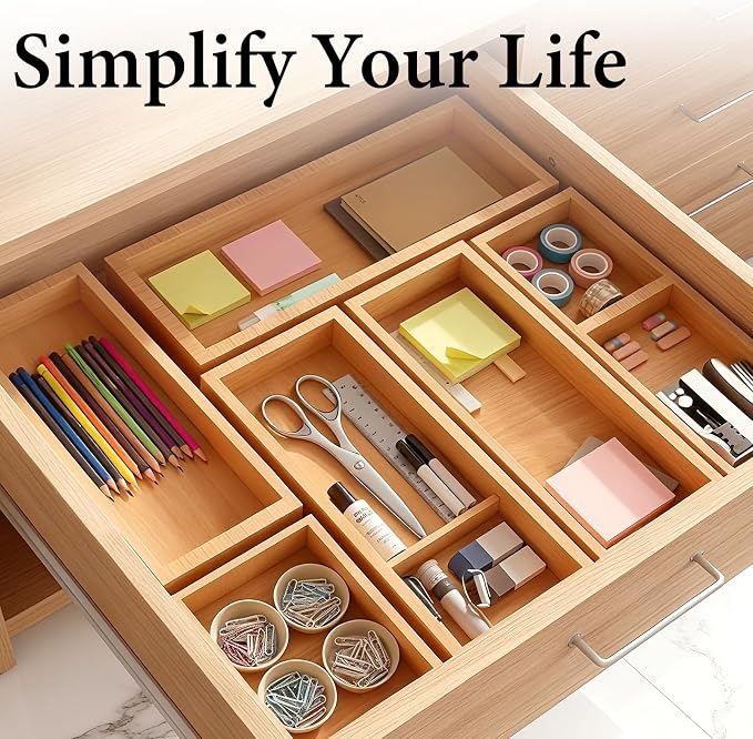 Bamboo Drawer Organizer 5 Pcs for Kitchen Multi-purpose Storage Dividers for - Image 8