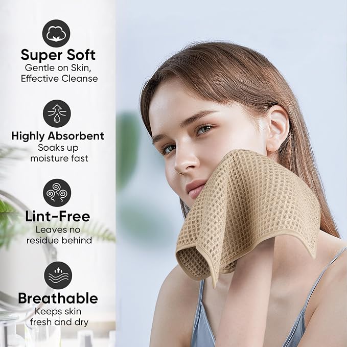 Microfiber Waffle Face Towels, 2 Pieces, Fast Drying, Lint Free - Image 4