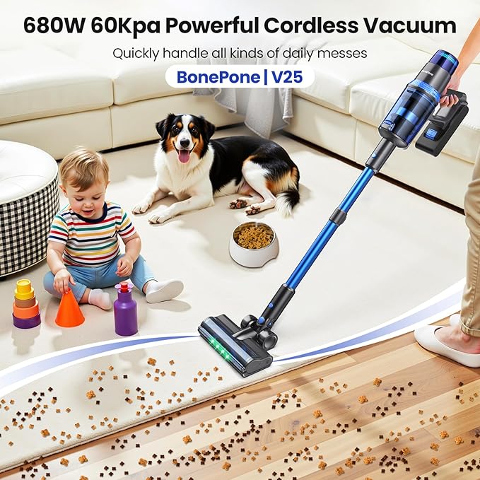 V25 Cordless Vacuum Cleaner, 680W 60Kpa Powerful Stick Vacuum - Image 2