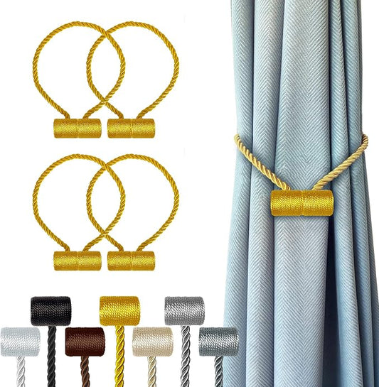 Hion Magnetic Curtain Tiebacks Golden 4 Pack, Curtain Tiebacks Buckles by Hion