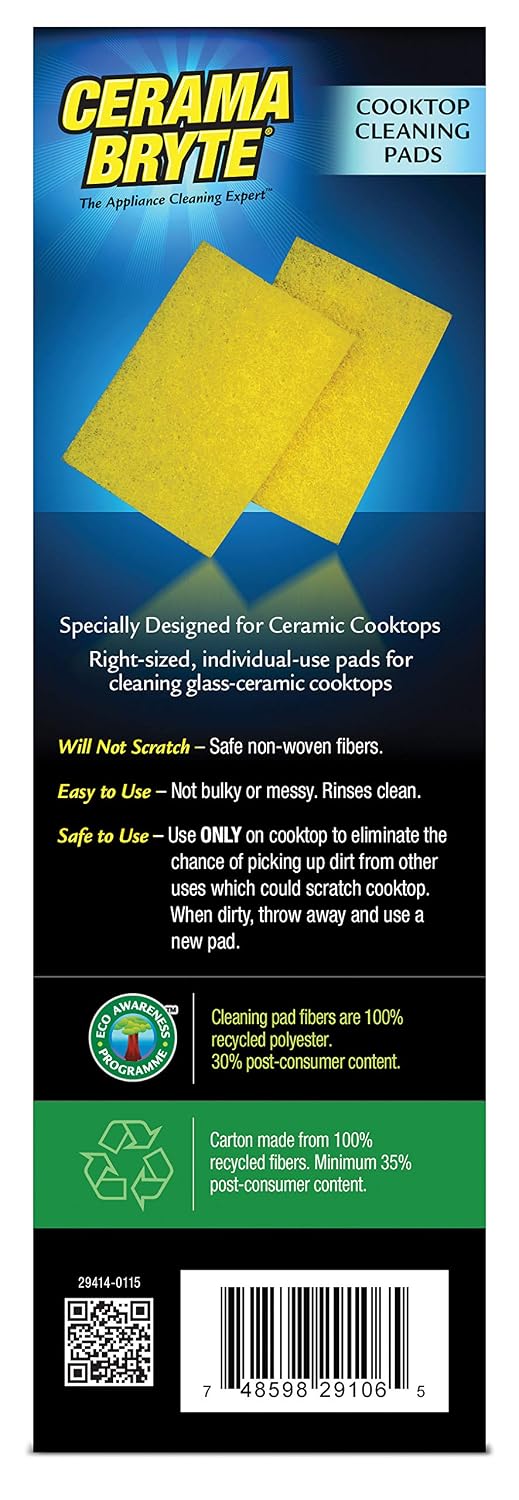(2 Pack) Cerama Bryte Ceramic Cooktop Cleaning Pads, Total 20 Pads