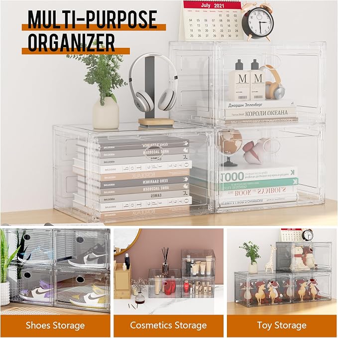KEFA XL Shoe Storage Box Organizer, 8 Pack Shoe Boxes Clear Plastic Stackable - Image 6