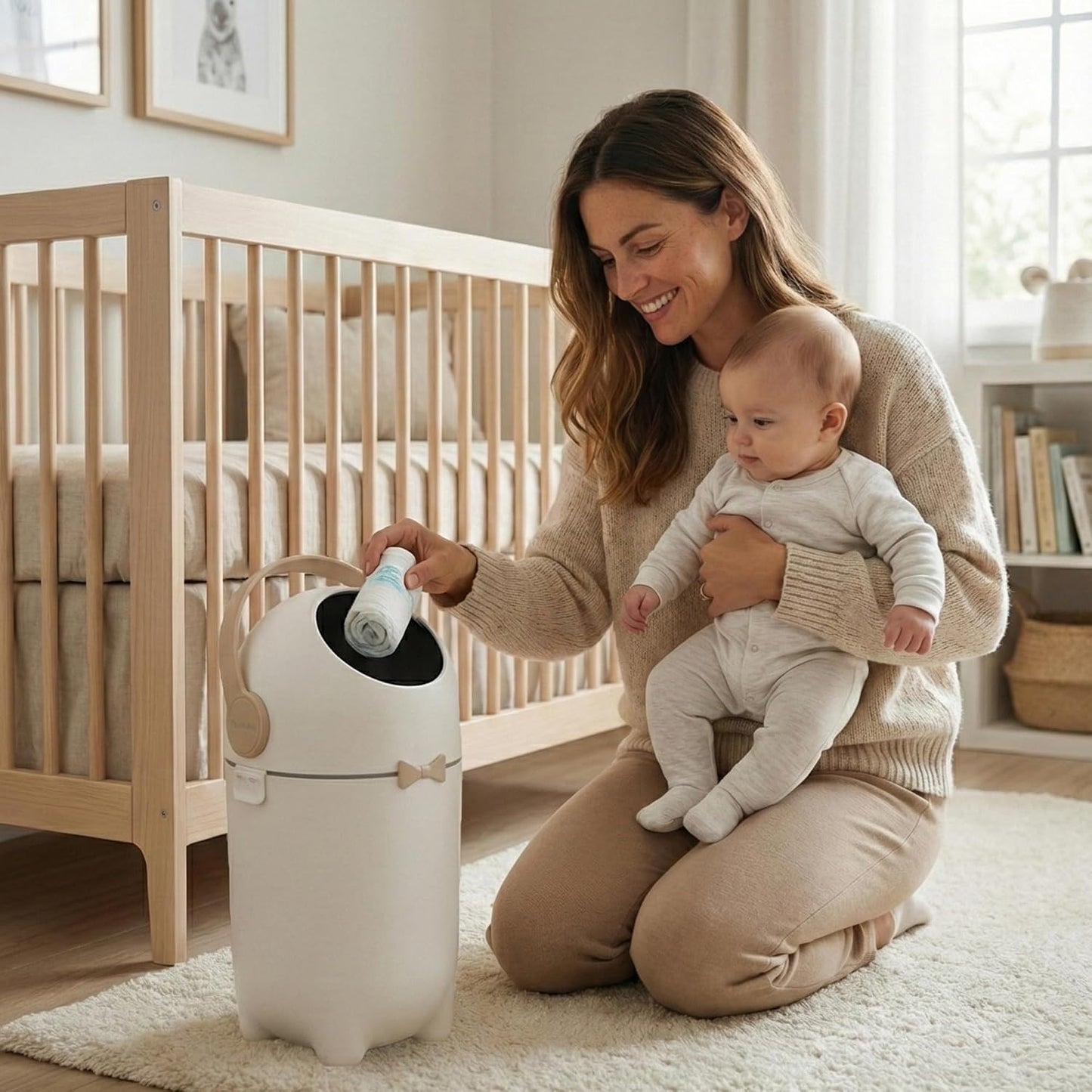 iTouchless 4 Gal Kids Room Wastebasket | Odor-Sealing Bin | Boho Ivory | Rotating Ball Seal Traps Smells | Soft Neutral Accent Color Tone | Flip-Up Handle Opens With A Free Hand Every Single Time