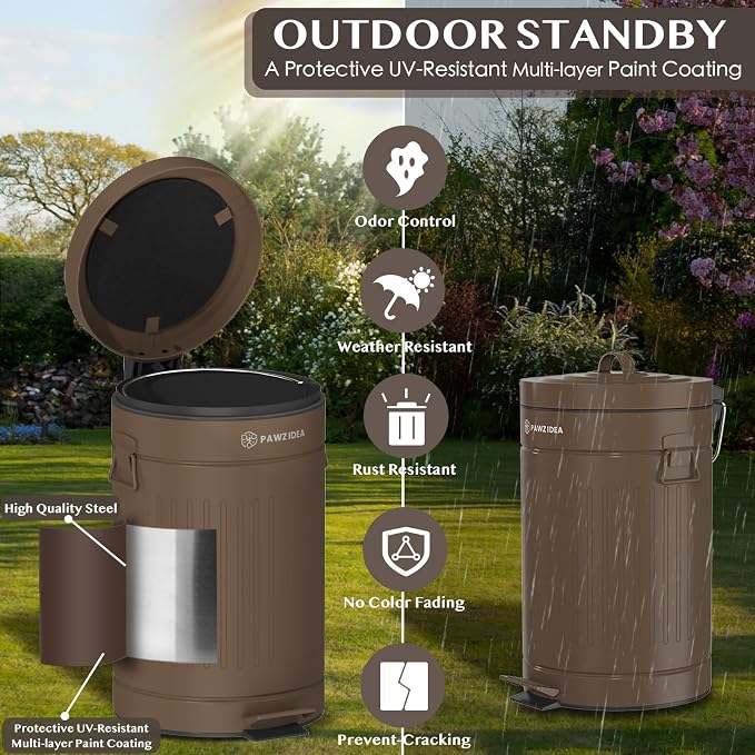 PAWZIDEA Dog Poop Trash Can Outside Odor Control, 3.1Gallon Pet Waste Trash Can - Image 3