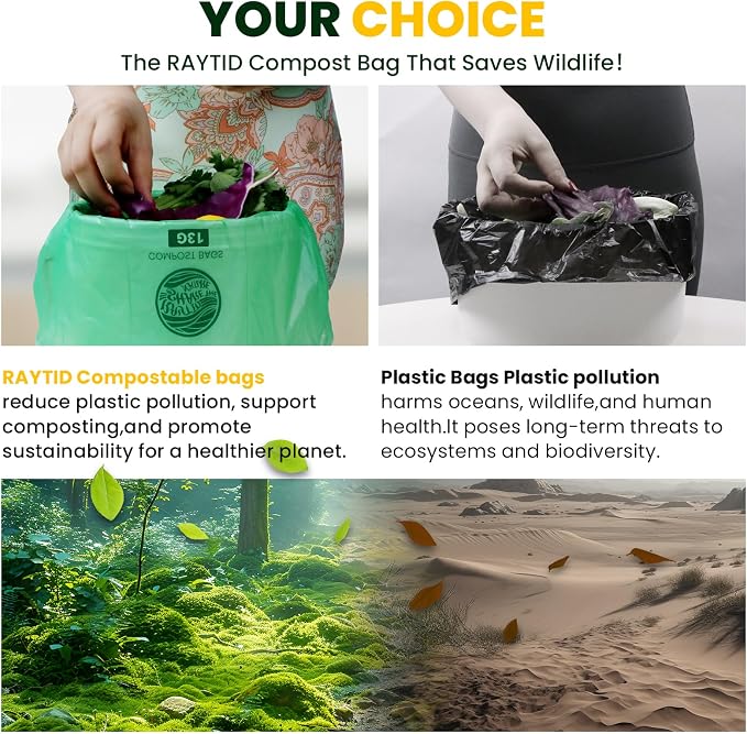 RAYTID 13 + Gallon Compostable Trash Bags, Extra Thick 1.1 Mil, Tall Kitchen - Image 7