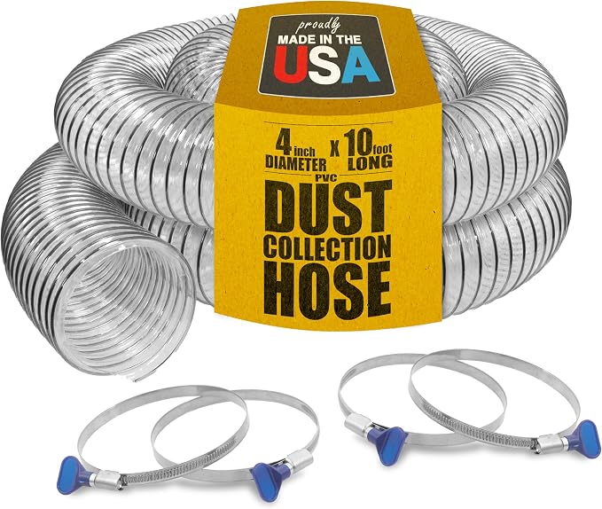 PVC Dust Collection Hose w/4 Thumbscrew Clamps, Puncture Resistant, Carbon by PeachtreeWoodworkingSupply