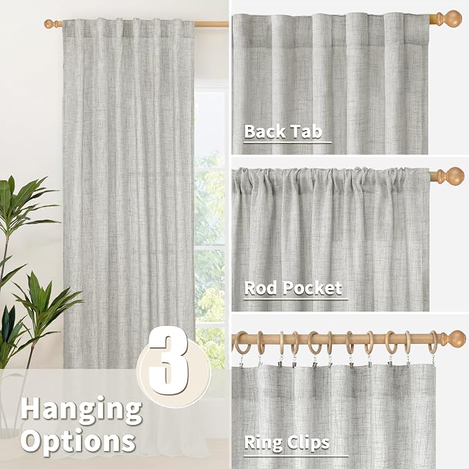 YoungsTex Light Grey Linen Curtains 63 Inches Length 2 Panels - Image 6