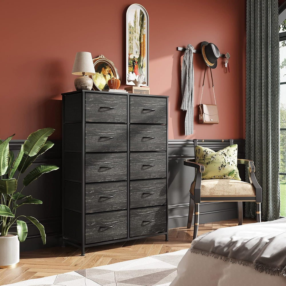 WLIVE Tall Dresser for Bedroom with 10 Fabric Drawers, Black