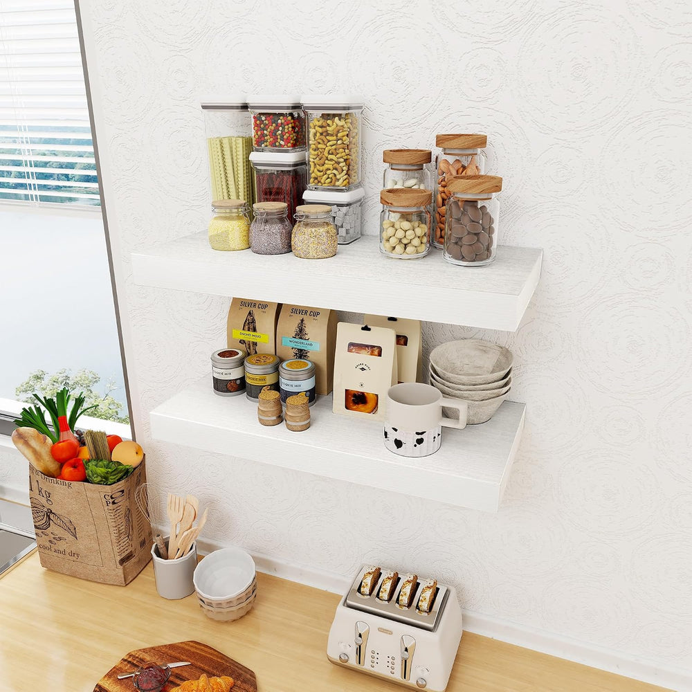 12 Inch Deep White Floating Shelves, 24 x 12 Floating Shelf for Books, Rustic...