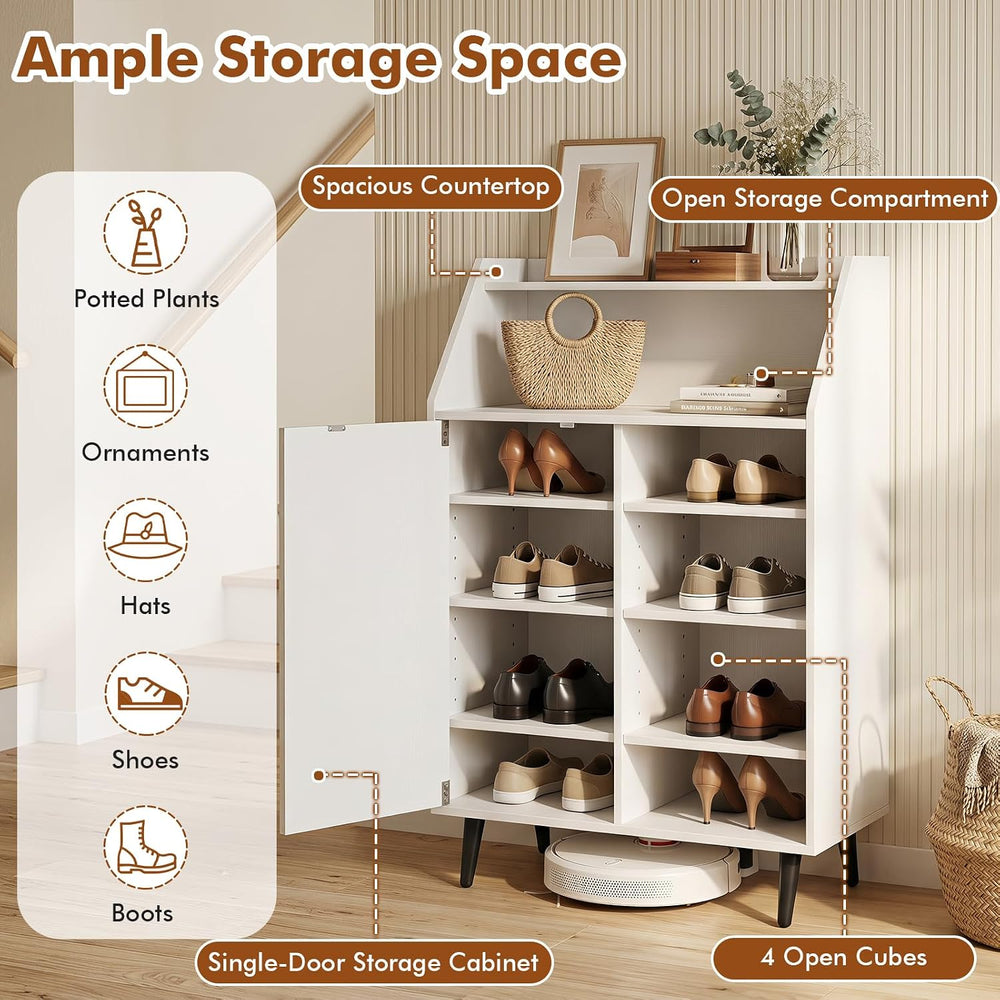 GIANTEX Entryway Shoe Cabinet with Single-Door, Adjustable Shelves, White