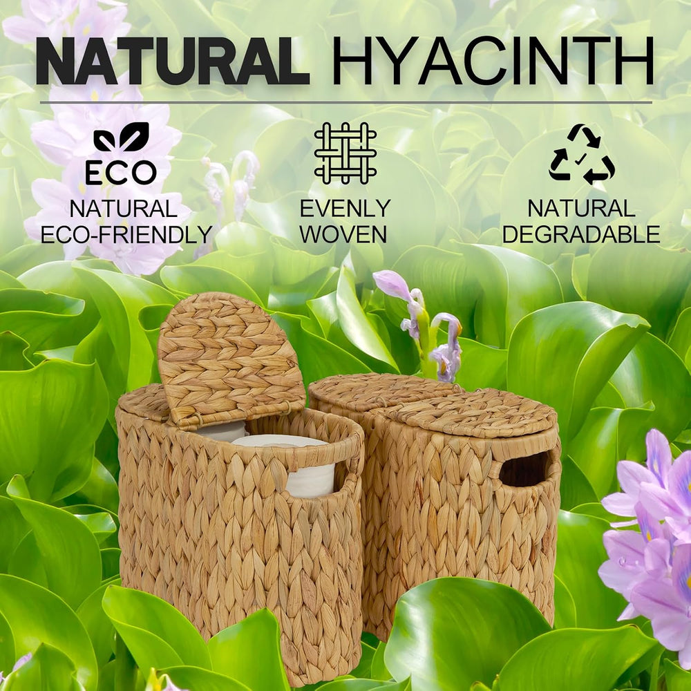 Toilet Paper Basket with Lid, Water Hyacinth Wicker Toilet Paper Storage Hold...