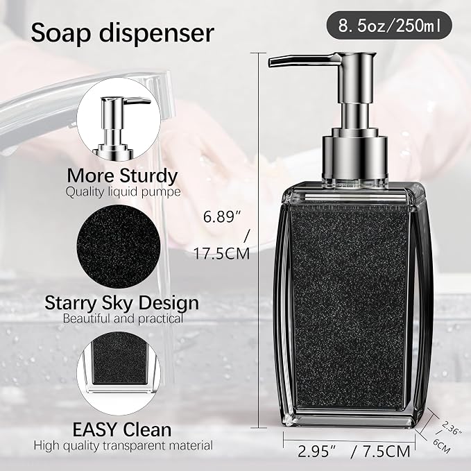 Black Soap Dispenser with Refillable Plastic Pump - Image 6