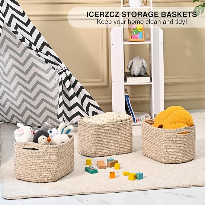 Small Storage Baskets for Shelves Organizing, Woven Cotton Rope Baskets for - Image 6