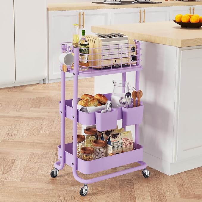 KINGRACK 3 Tier Rolling Cart, Metal Mobile Storage Shelf - Image 8