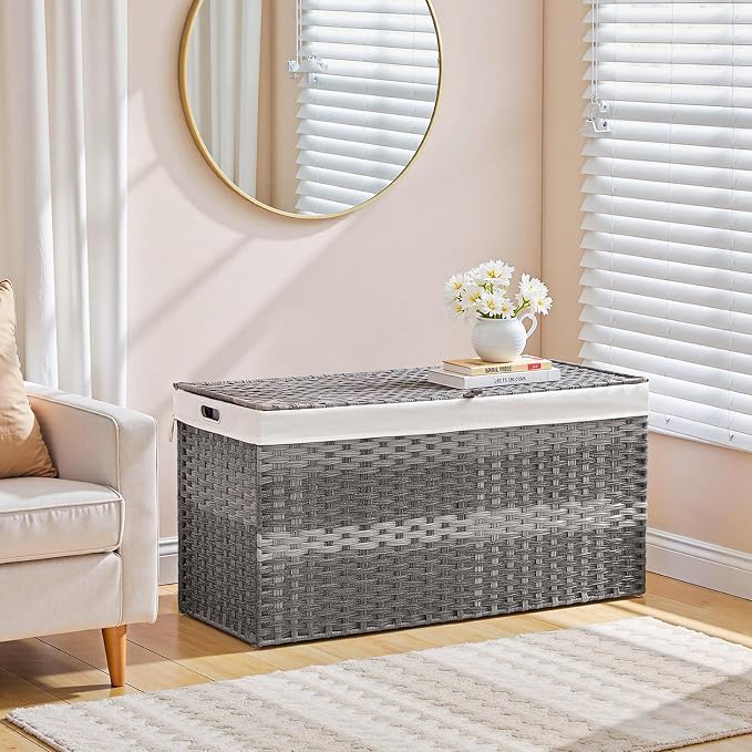 HOOBRO Storage Basket with Lid, 52.8 Gallon Wicker Basket, Handwoven Blanket - Image 2