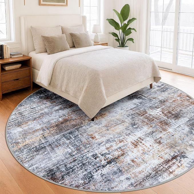IOHOUZE Abstract Round Area Rug 8 Ft Washable Circle Rugs Large Round Rug Non - Image 8